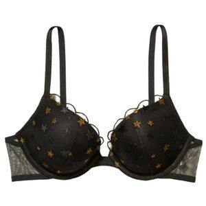 Victoria Secret Black Lace Bra with Gold Stars Size 40C